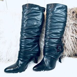 Bronx Brazil Black Leather Dressy High Heel Fashion Buckle Accent Boots 40 - 7.5